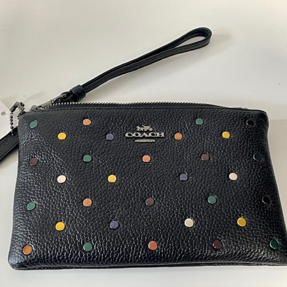 Black Coach Wristlet with Rainbow Embellishments — NEW WITH TAGS! ✨